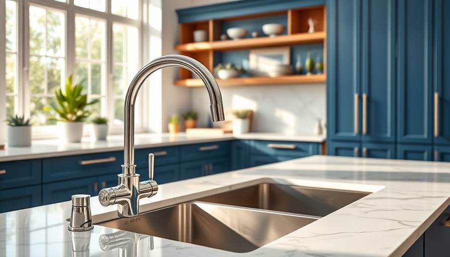 Air gap next to kitchen faucet on sleek modern countertop.