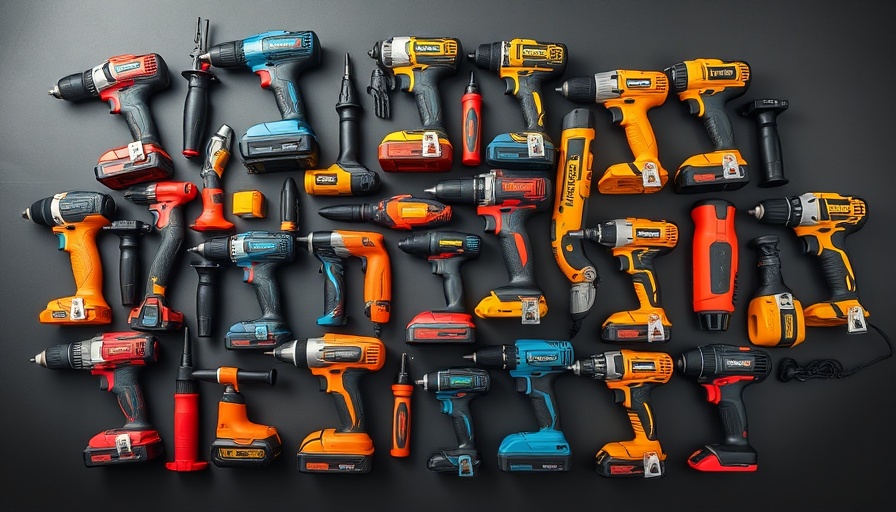 Array of different types of drills and drivers on a flat surface.