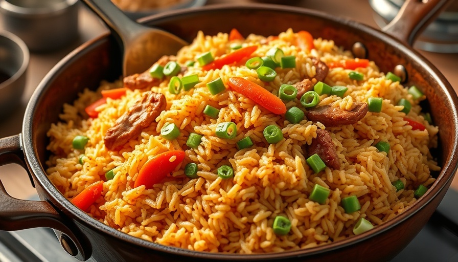 Delicious homemade pork fried rice full of colorful vegetables.
