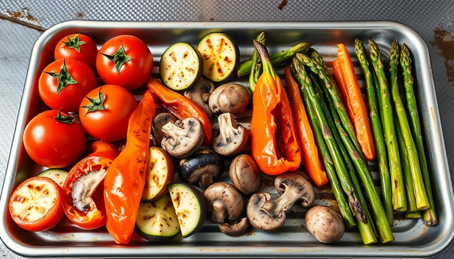Vibrant grilled vegetables on a tray showcasing freshness.