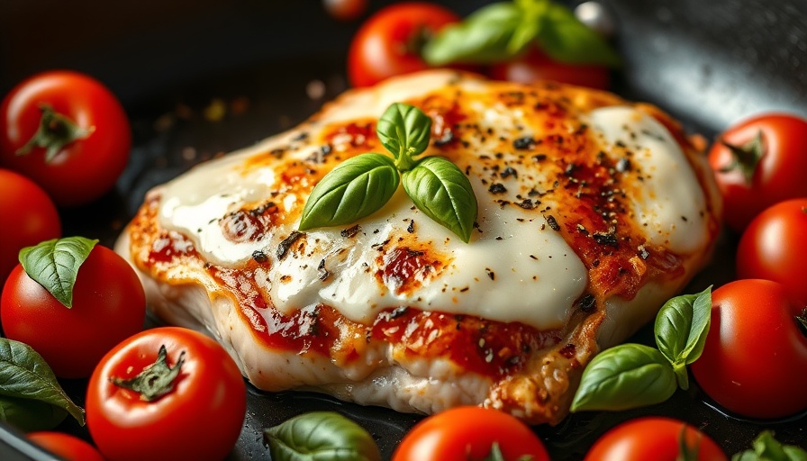 Delicious chicken caprese recipe with tomatoes and cheese.