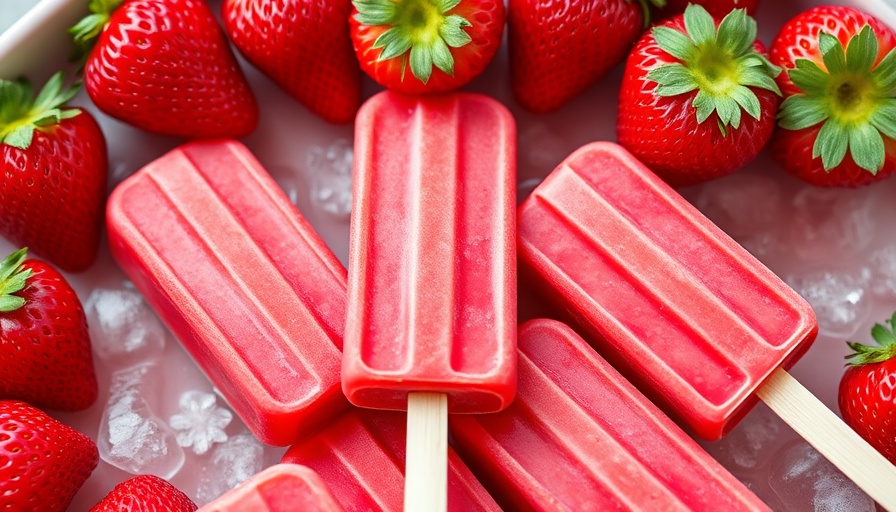 Vibrant homemade strawberry popsicles with fresh strawberries.