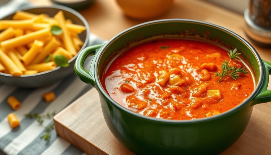 Rich creamy vodka sauce with rigatoni pasta ready to serve.