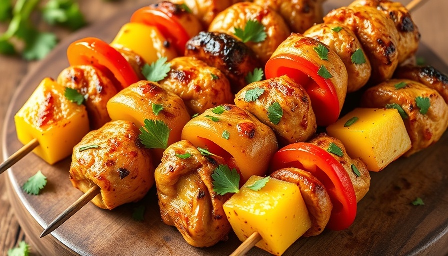 Grilled Hawaiian chicken kabobs with peppers and pineapple.