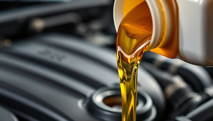 Close-up of engine oil being poured, highlighting oil grades.