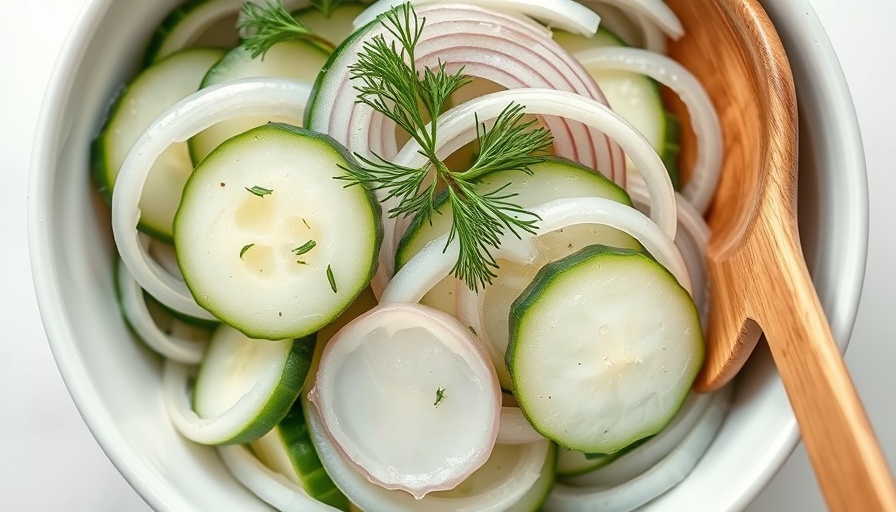 Fresh cucumber onion salad with dill in a bowl.