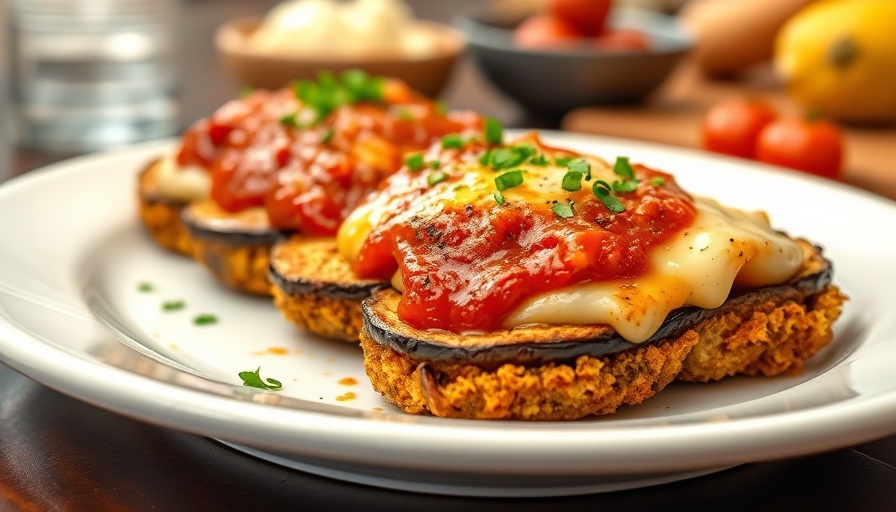 Air Fryer Eggplant Parmesan: crispy breaded eggplant with cheese and sauce.