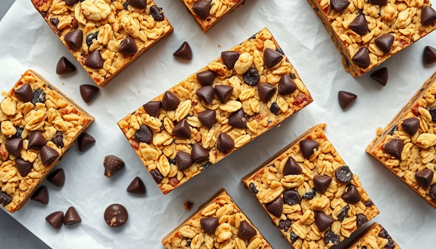Easy homemade granola bars with chocolate chips on parchment.