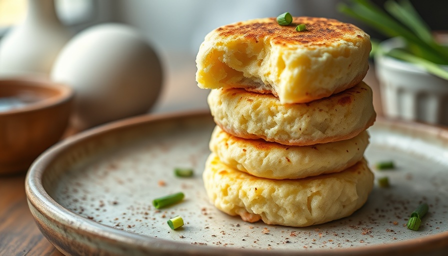 Fluffy high protein egg bites with a bite taken, garnished with chives.