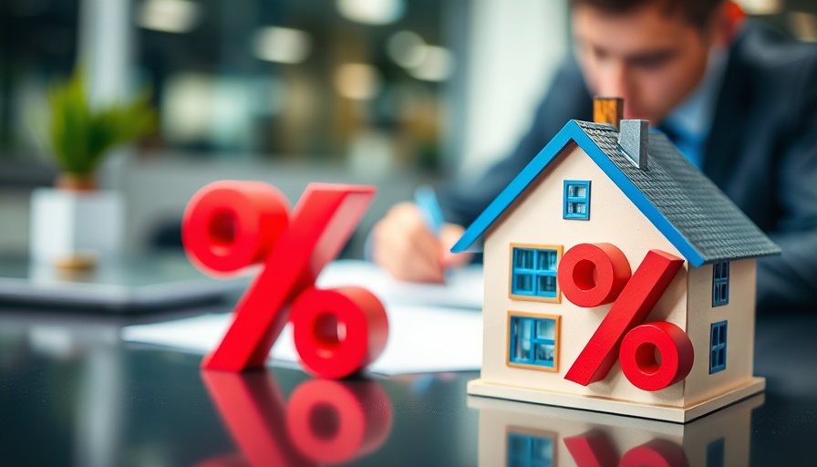 Miniature house model and percentage symbol illustrating factors affecting property value.