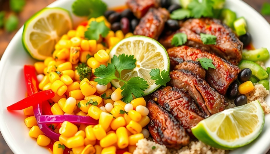 Build your own steak bowl with fresh ingredients, grilled corn, beans.