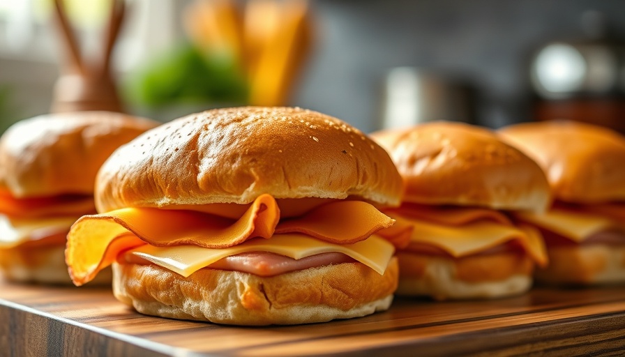 Delicious easy ham and cheese sliders close-up with smiling chef.