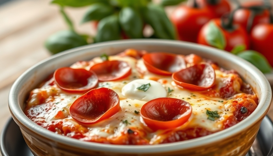 Appetizing Easy Pizza Bowl with Cottage Cheese close-up.