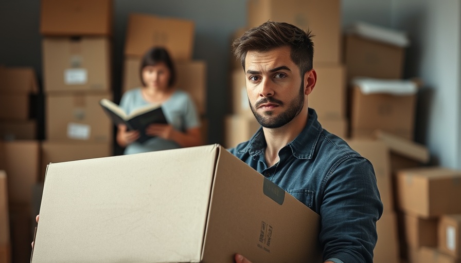 Person carrying box during long-distance moving, blurred background