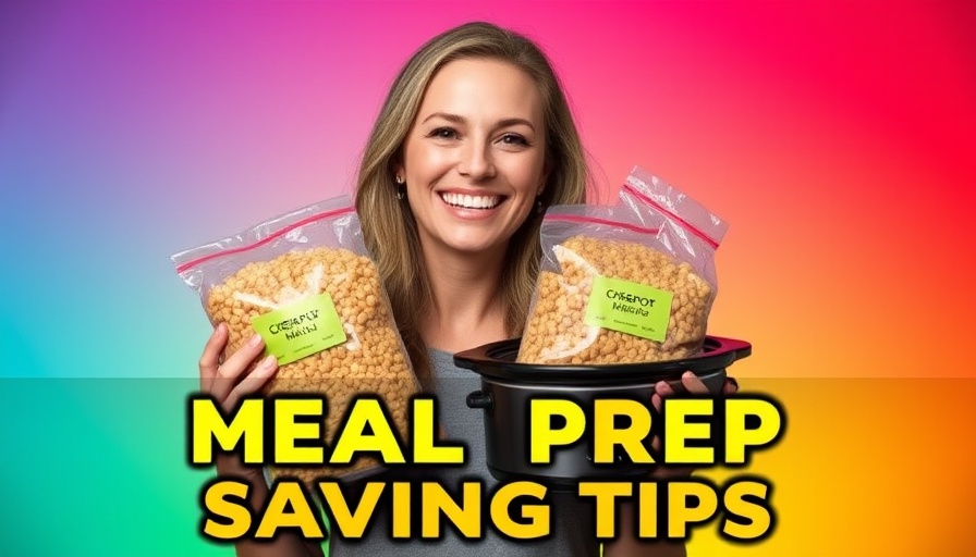 Woman displaying crockpot freezer meals with saving tips.
