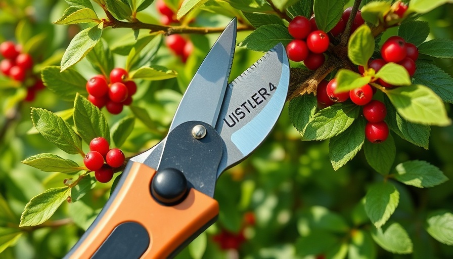 Modern pruning tool cutting a tree branch, illustrating how to prune a tree.
