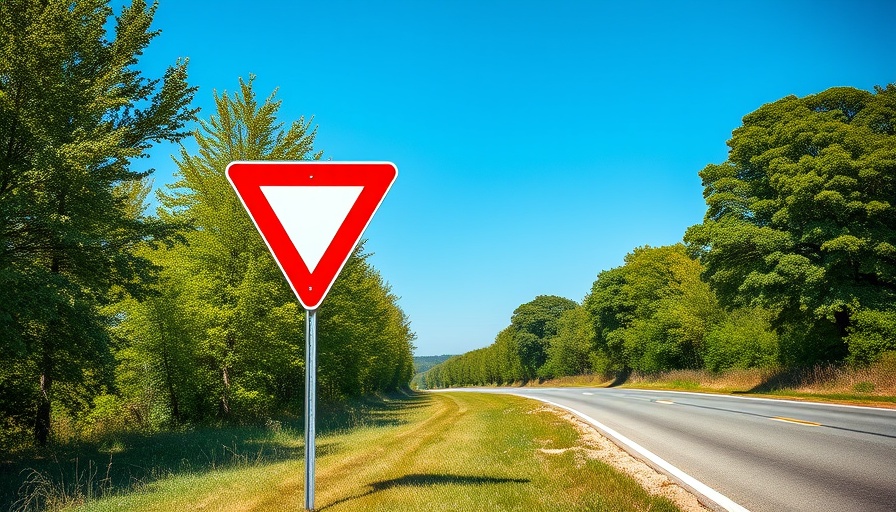 Yield sign on rural road illustrating right of way laws while driving.