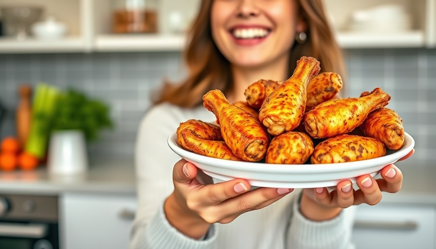 Best Baked Chicken Wings Ever: Woman with crispy wings and dipping sauce.