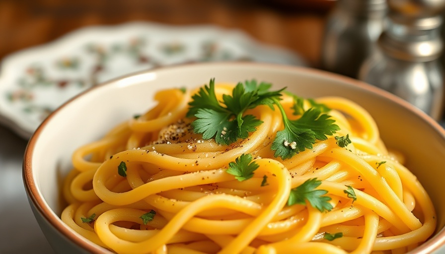 Easy buttered noodles in a white bowl with parsley garnish.