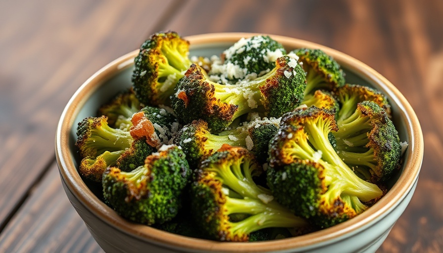 Easy Roasted Parmesan Broccoli in a bowl with cheese topping.