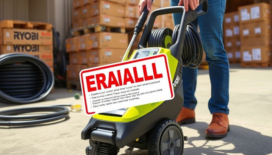 Ryobi pressure washer recall alert with person using washer in background.