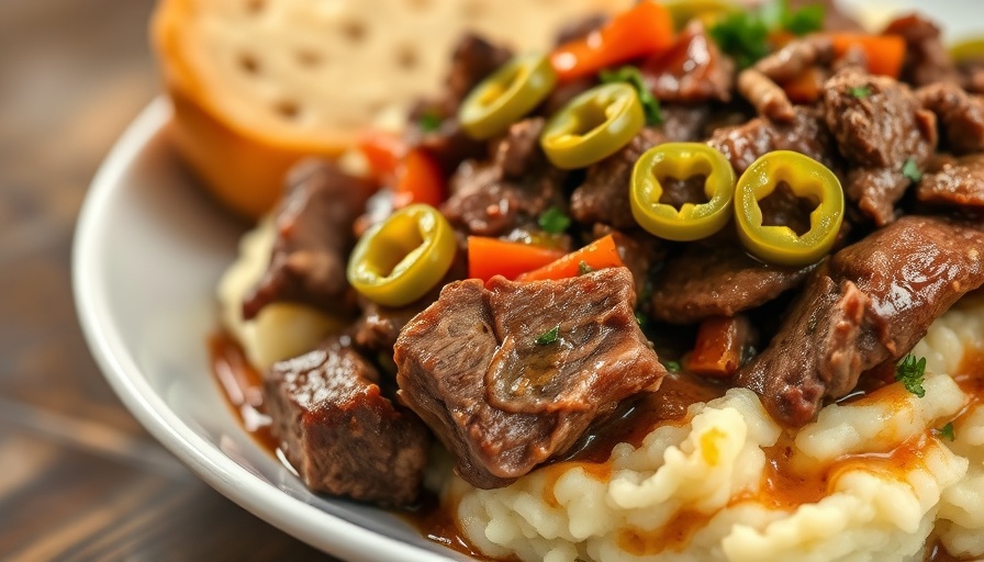 Savory Mississippi pot roast with beef and pepperoncini on a plate.