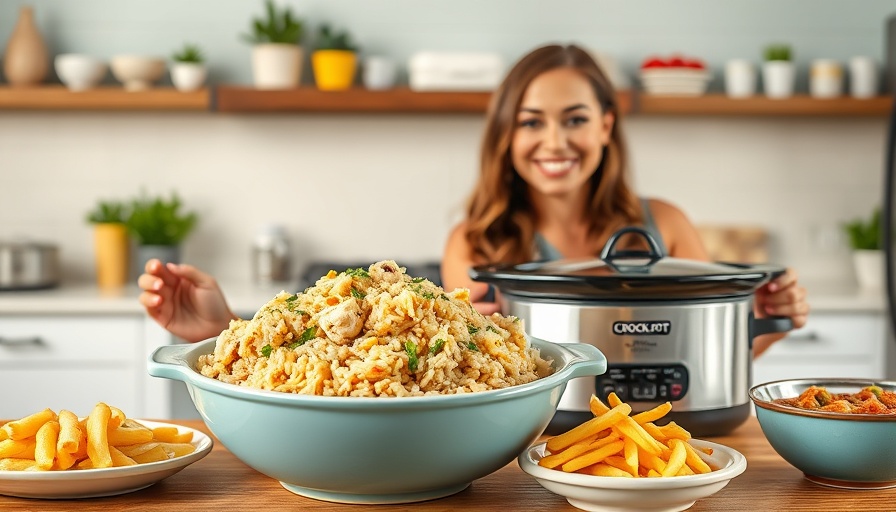 Crock-Pot Chicken and Rice promotional image with smiling chefs
