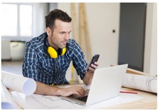 Contractor on mobile and computer