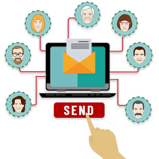 Hand clicking button to send email to customers