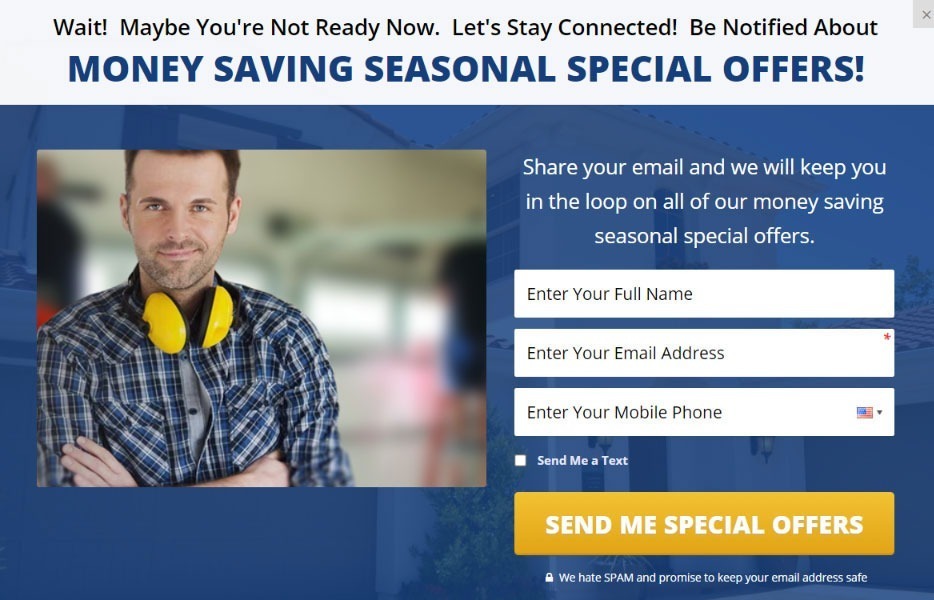 exit popup form on garage door website.