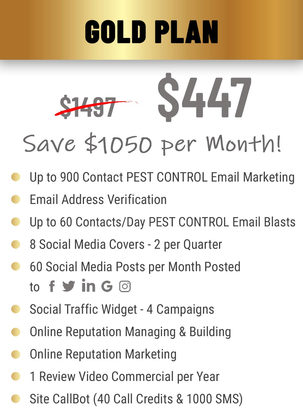 Gold Plan Pricing and Features PEST CONTROL