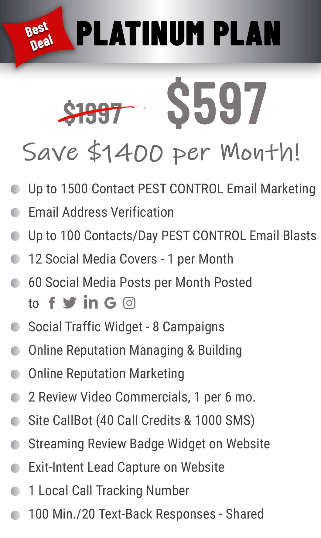 Platinum Plan Pricing and Features PEST CONTROL