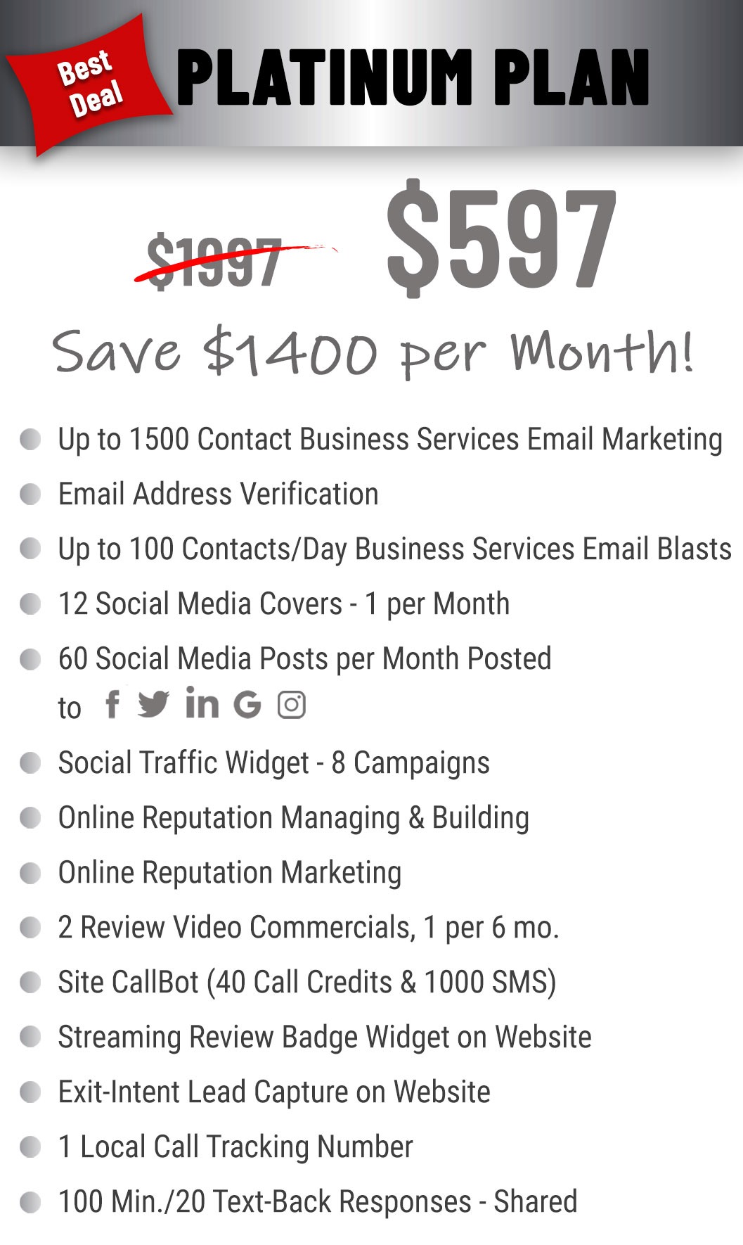 Platinum Plan Pricing and Features BUSINESS SERVICES
