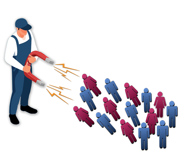home service contractor holding magnet attracting inactive customers.
