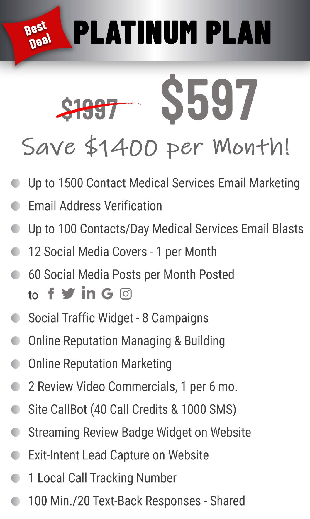Platinum Plan Pricing and Features MEDICAL SERVICES