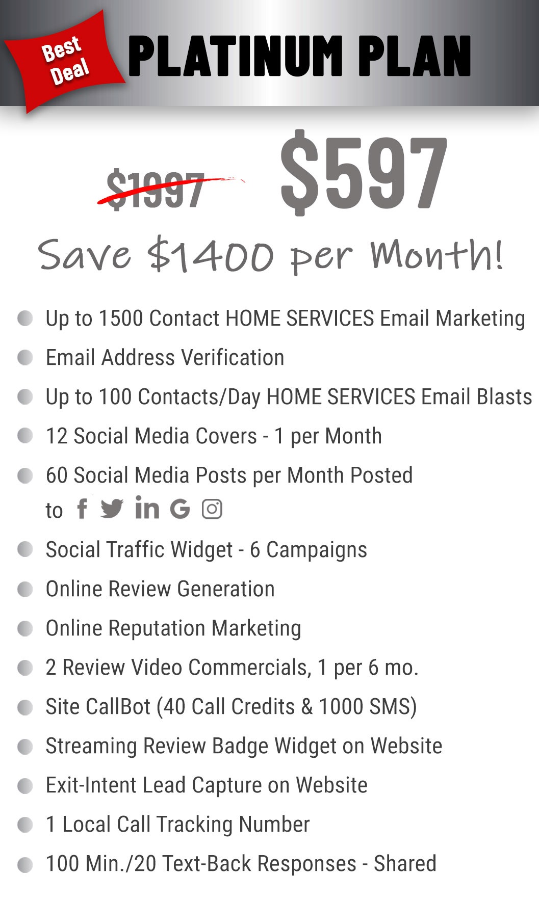 Platinum Plan Pricing and Features HOME SERVICES