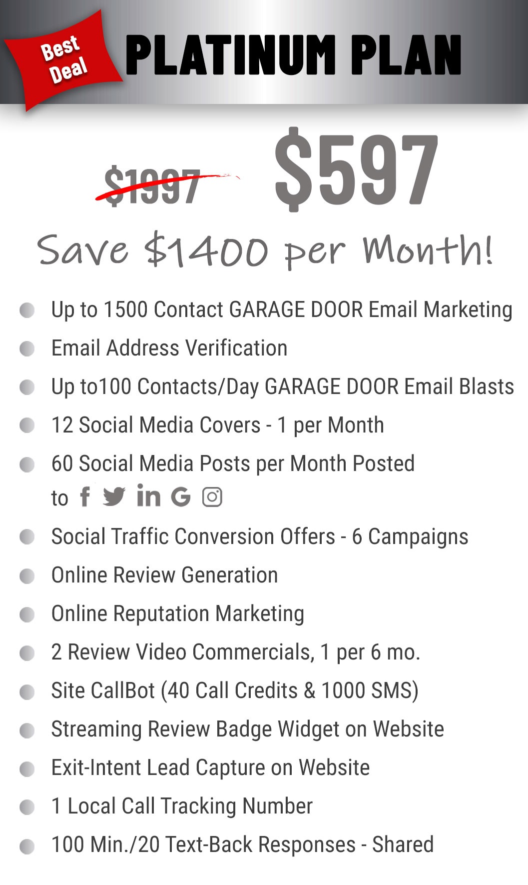 Platinum Plan Pricing and Features GARAGE DOOR