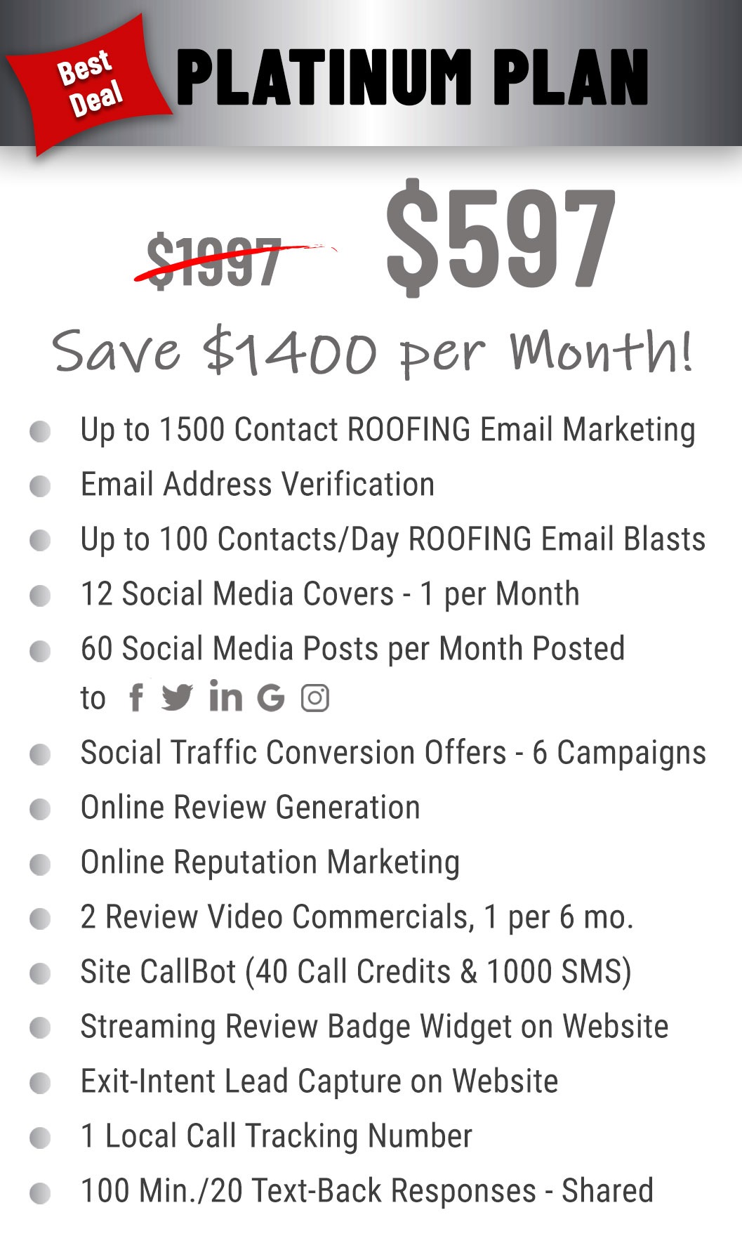 Platinum Plan Pricing and Features ROOFING