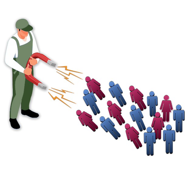 landscaping contractor holding magnet attracting inactive customers.