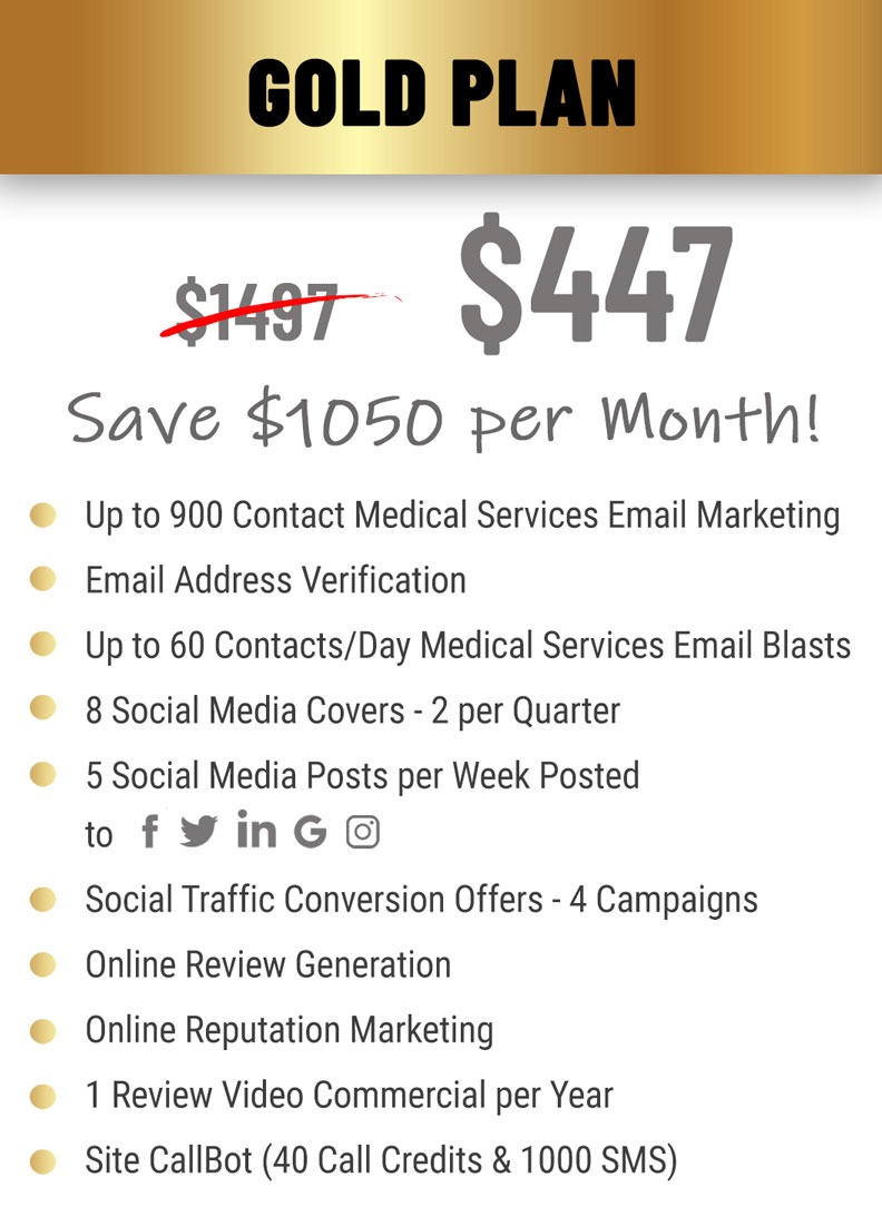 gold plan $447 per month pricing and features for medical services.