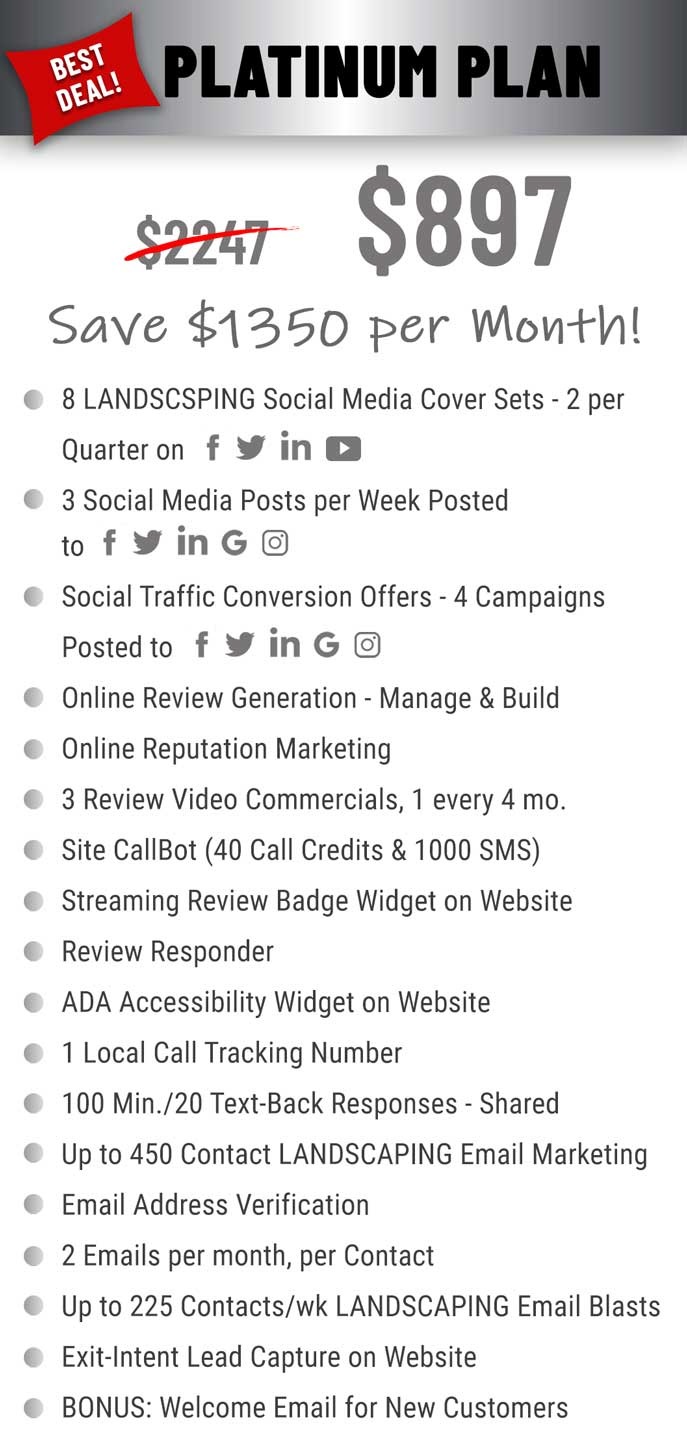 platinum plan $897 per month pricing and features for landscaping companies.