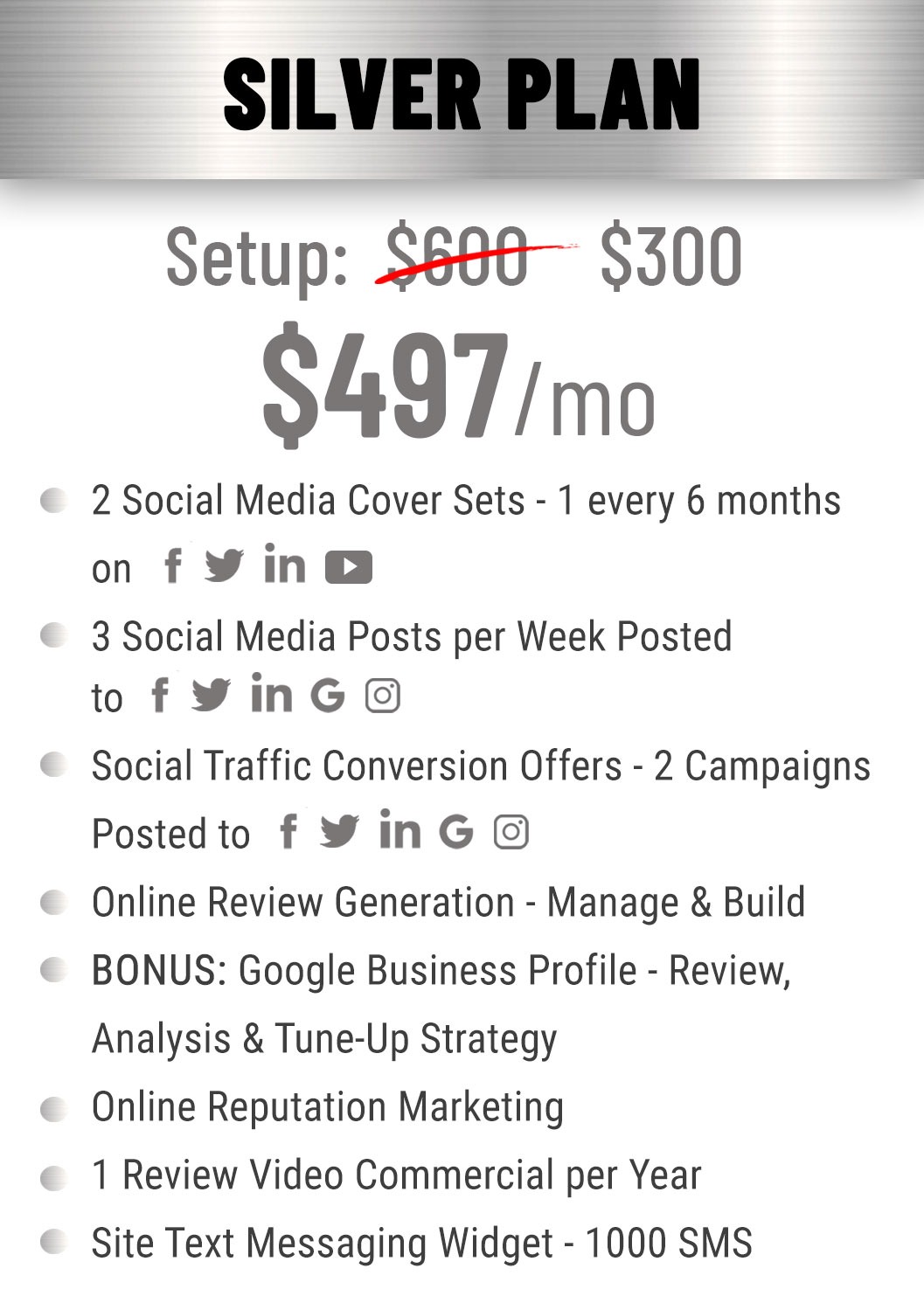 Silver plan $497/mo with features