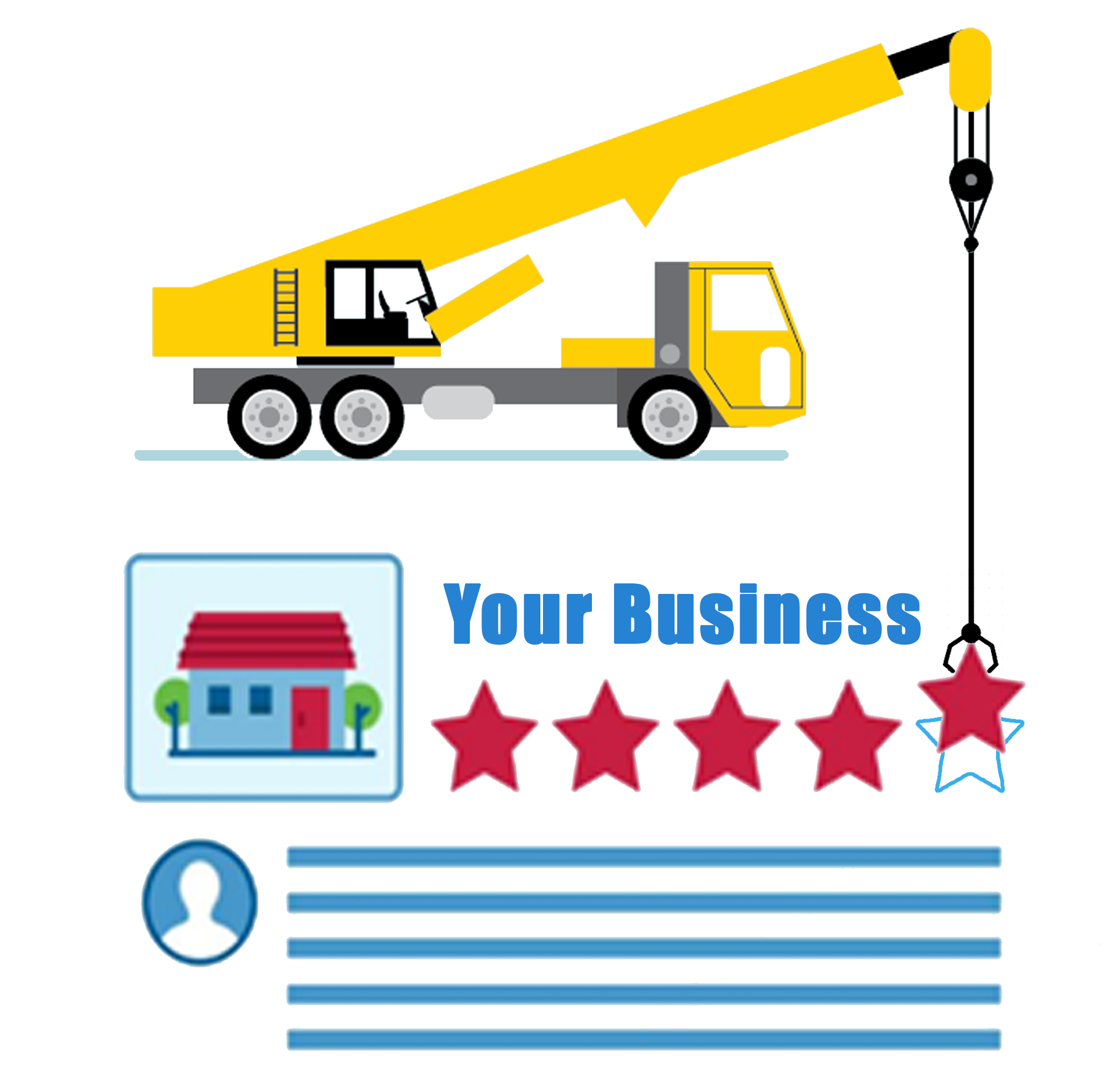 Crane placing last star onto 5 star review