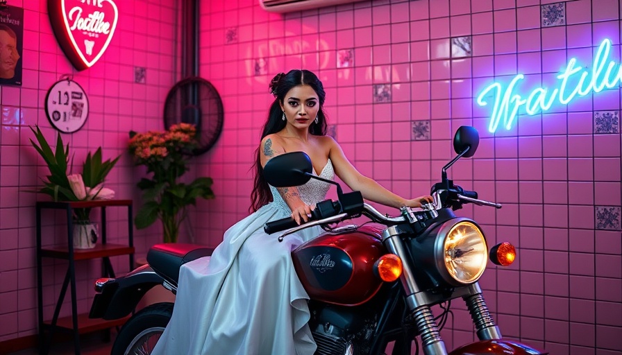 Unique wedding venue in Dublin with chic modern couple and motorcycle.