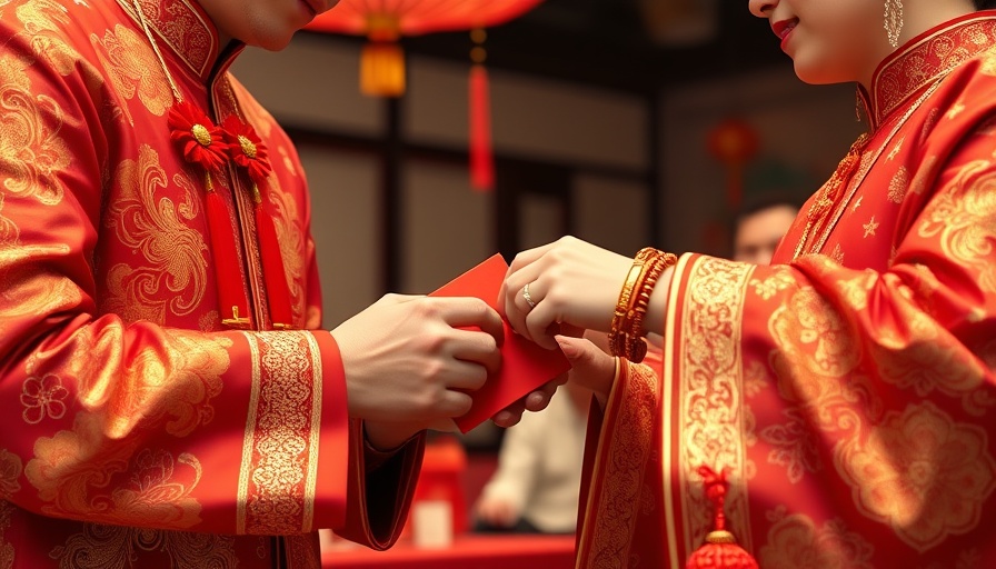 Chinese wedding traditions with red envelope and gold bracelets exchange.