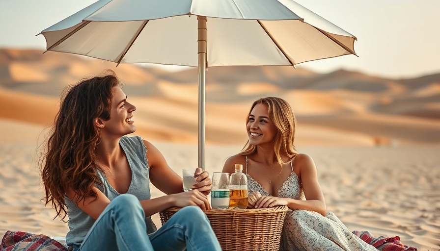 Young couple having a romantic picnic in the desert. Honeymoon mistakes to avoid.