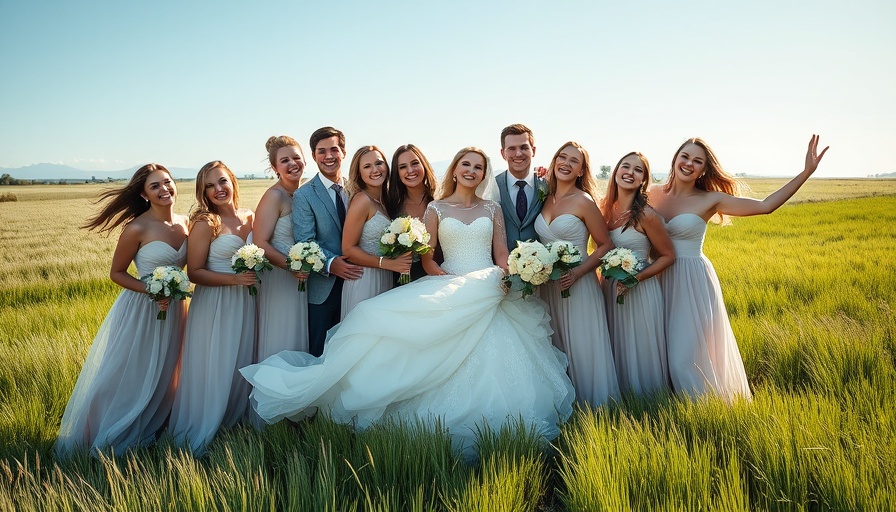 Bridesmaid jumpsuits in green worn in a beautiful outdoor wedding setting.