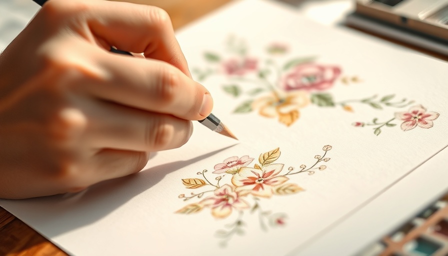 Hand painting floral wedding invitations, watercolor art setup.