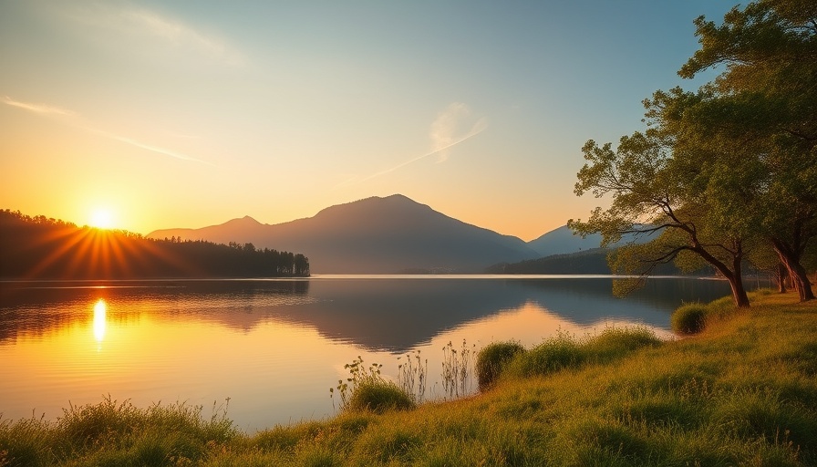 Peaceful mountain lake at sunset, ideal for wedding venues near me.