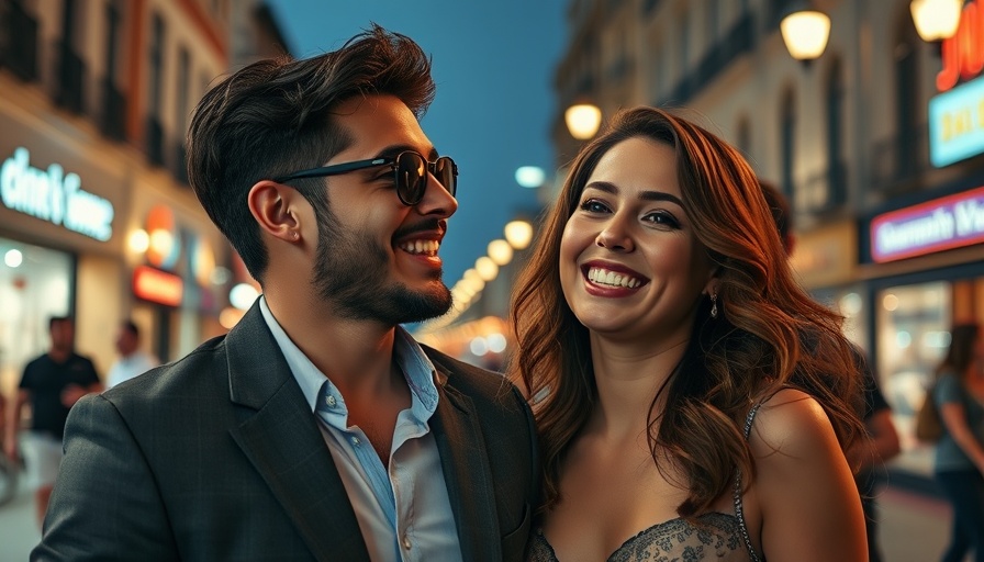 Stylish couple enjoying a night out near wedding venues.